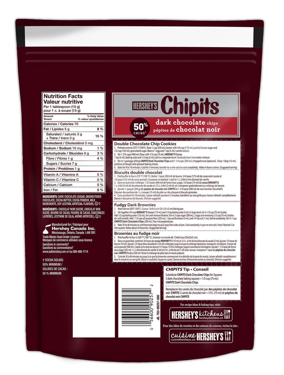 Hershey S Chipits Dark Chocolate Chips Walmart Canada