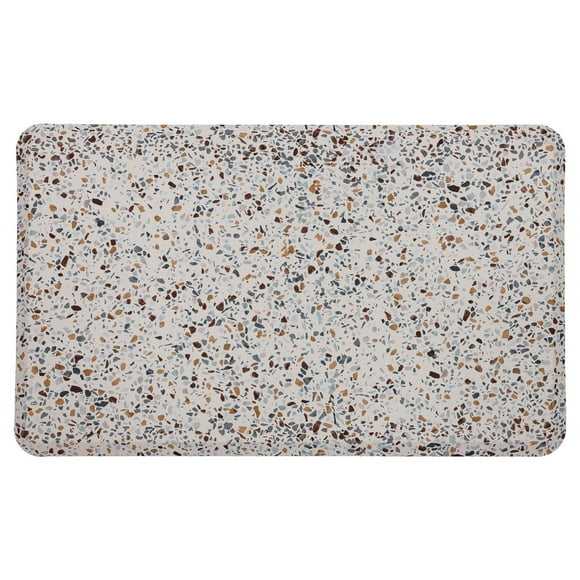 Terrazo Tile Cream Polyester Kitchen Mat 18x30