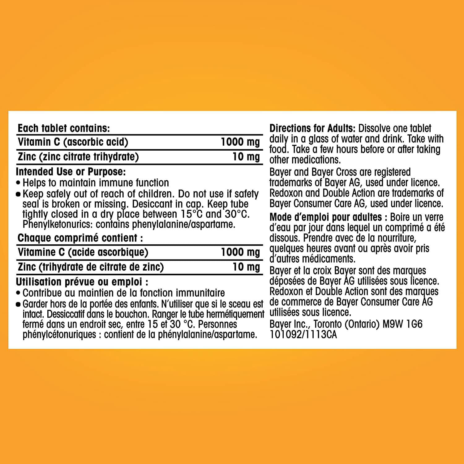 Redoxon Double Action Vitamin C And Zinc Orange Effervescent Tablets Walmart Canada