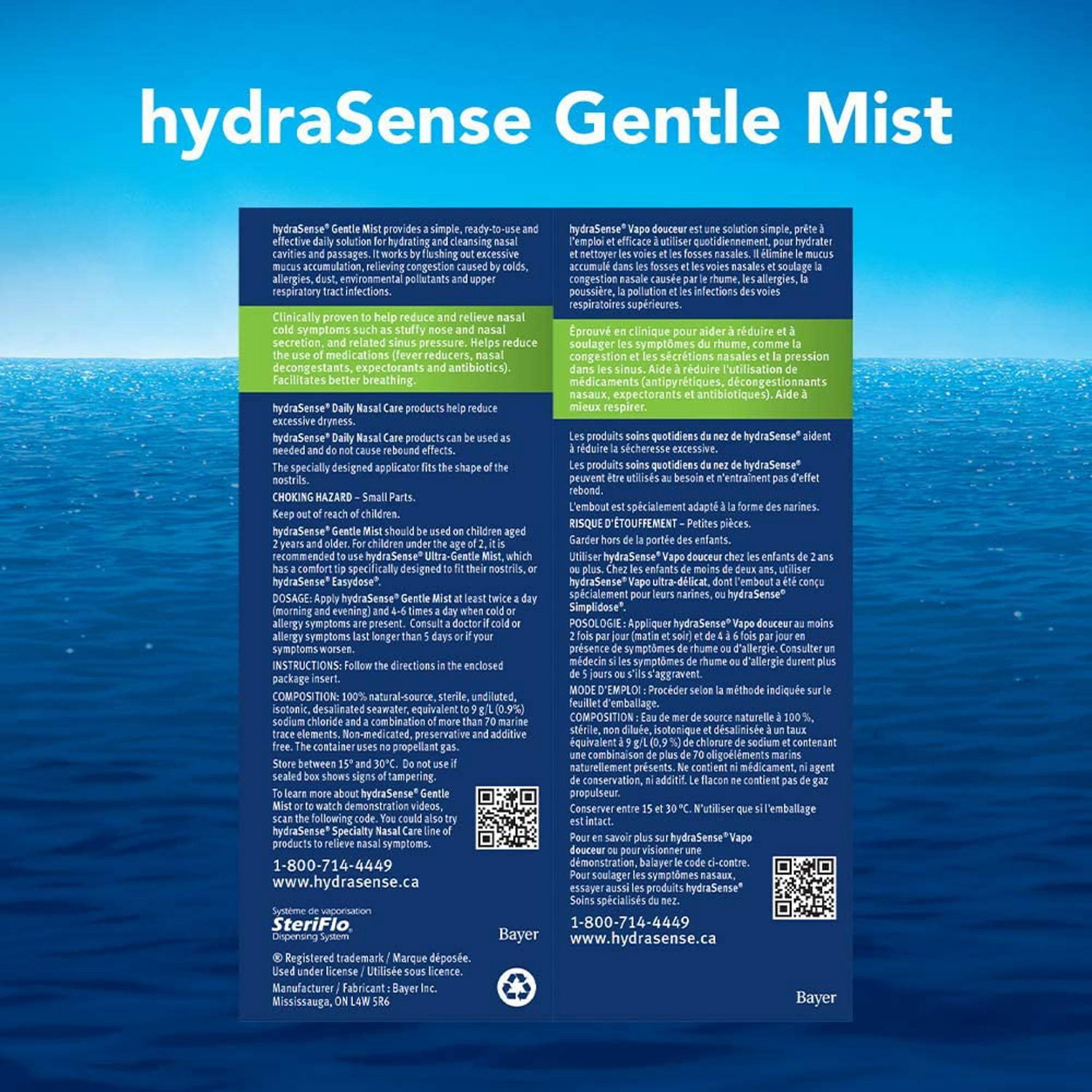 hydraSense Gentle Mist Nasal Spray, Daily Nasal Care, 100% Natural Source Seawater, Preservative-Free