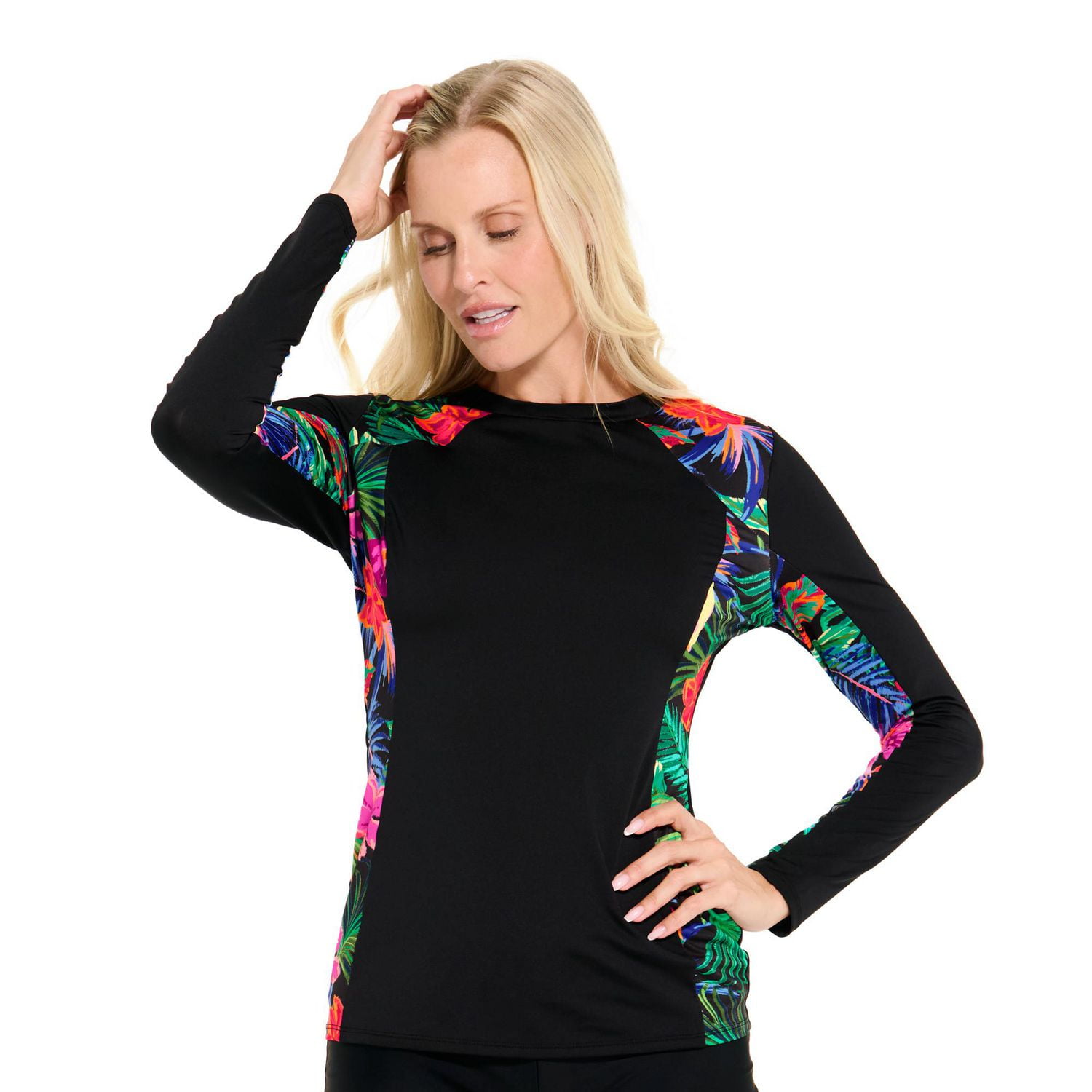 Krista Maillot de bain rashguard à manches longues et motif floral pour femmes