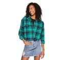 thumbnail image 1 of No Boundaries Women's Cropped Flannel Shirt, 1 of 6