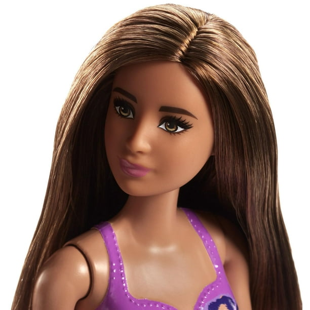 Barbie - Poupée Plage - Cheveux blonds, maillot rose à imprimé