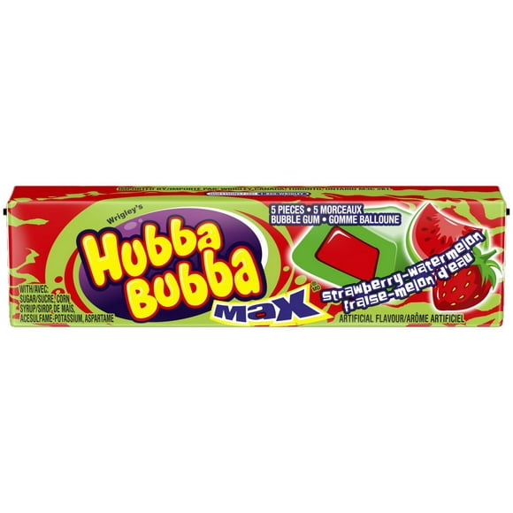 HUBBA BUBBA, Strawberry Watermelon Bubble Gum, 5 Pieces, 1 Pack, 1 Pack, 5 Pieces