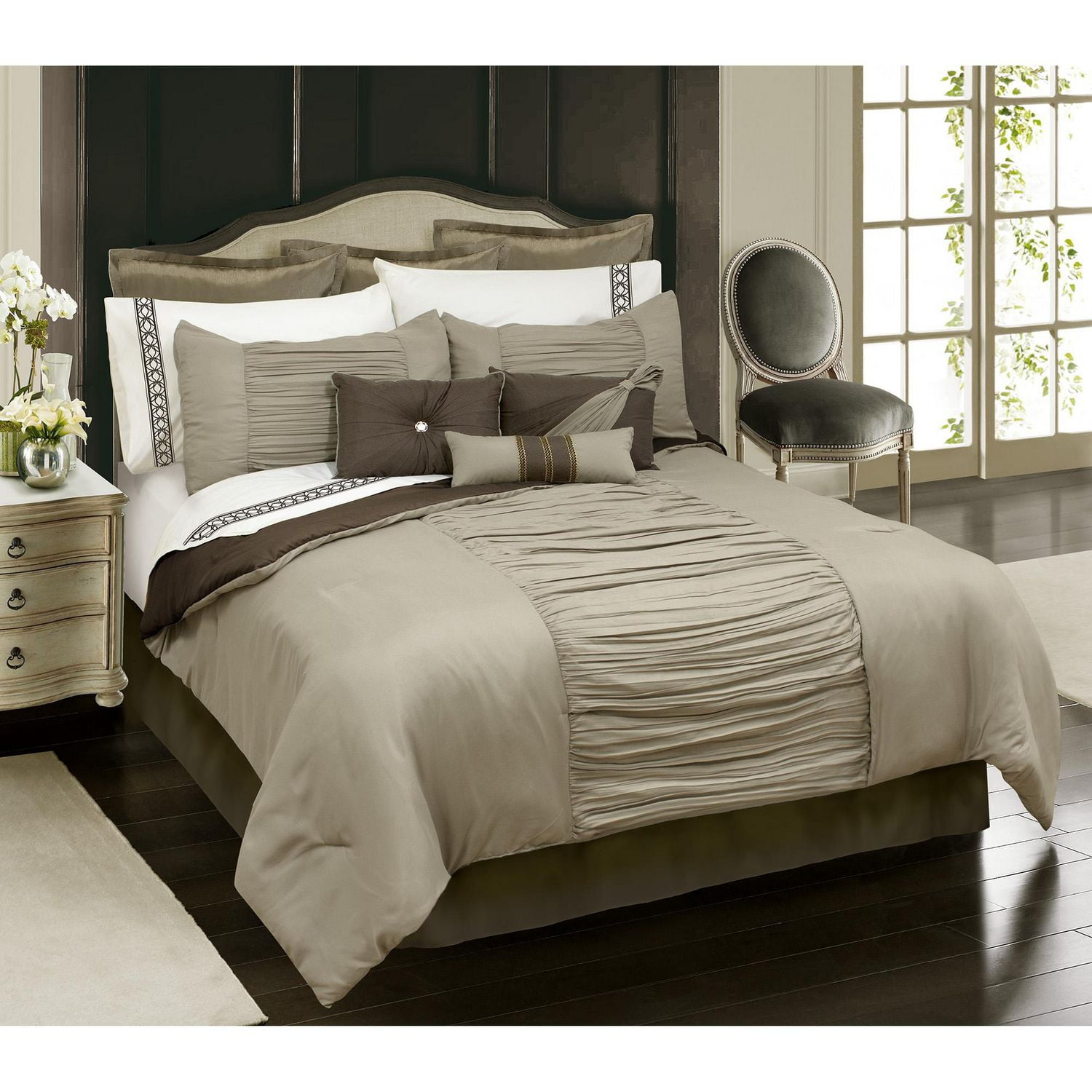 Safdie & Co. Home Deluxe Collection Taupe 100 Polyester Comforter Set
