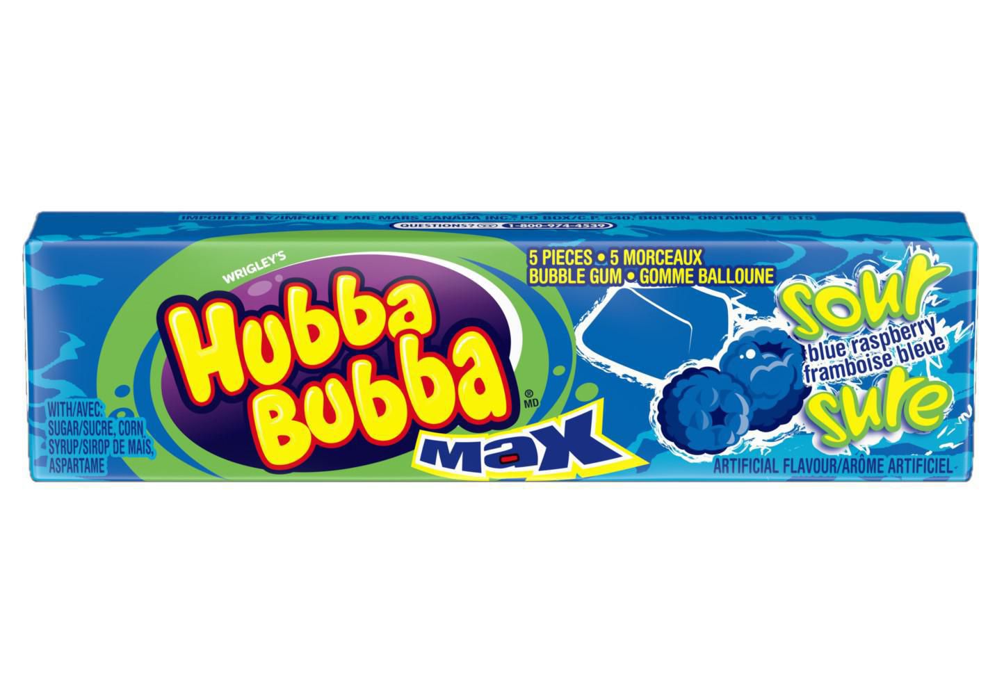 HUBBA BUBBA, Blue Raspberry Flavoured Bubble Gum, 5 Pieces, 1 Pack