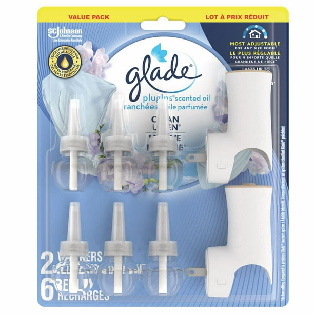 Glade PlugIns Air Freshener Starter Kit, Scented and Essential Oils for  Home and Bathroom, Clean Linen, 2 Warmers and 6 Refills