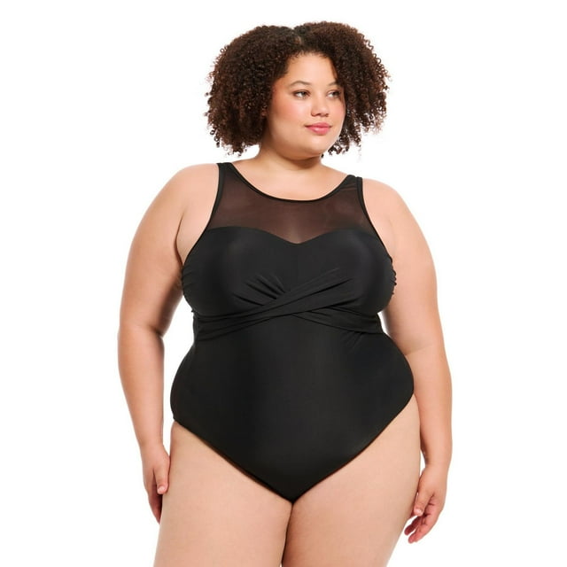 Krista Plus Women's High Neck Mesh One-Piece Swimsuit
