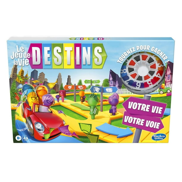 Destins Le jeu de la vie, jeu de plateau pour la famille, 2 à 4 joueurs, jeu  d'intérieur pour enfants, à partir de 8 ans, 6 couleurs de pions - édition  française