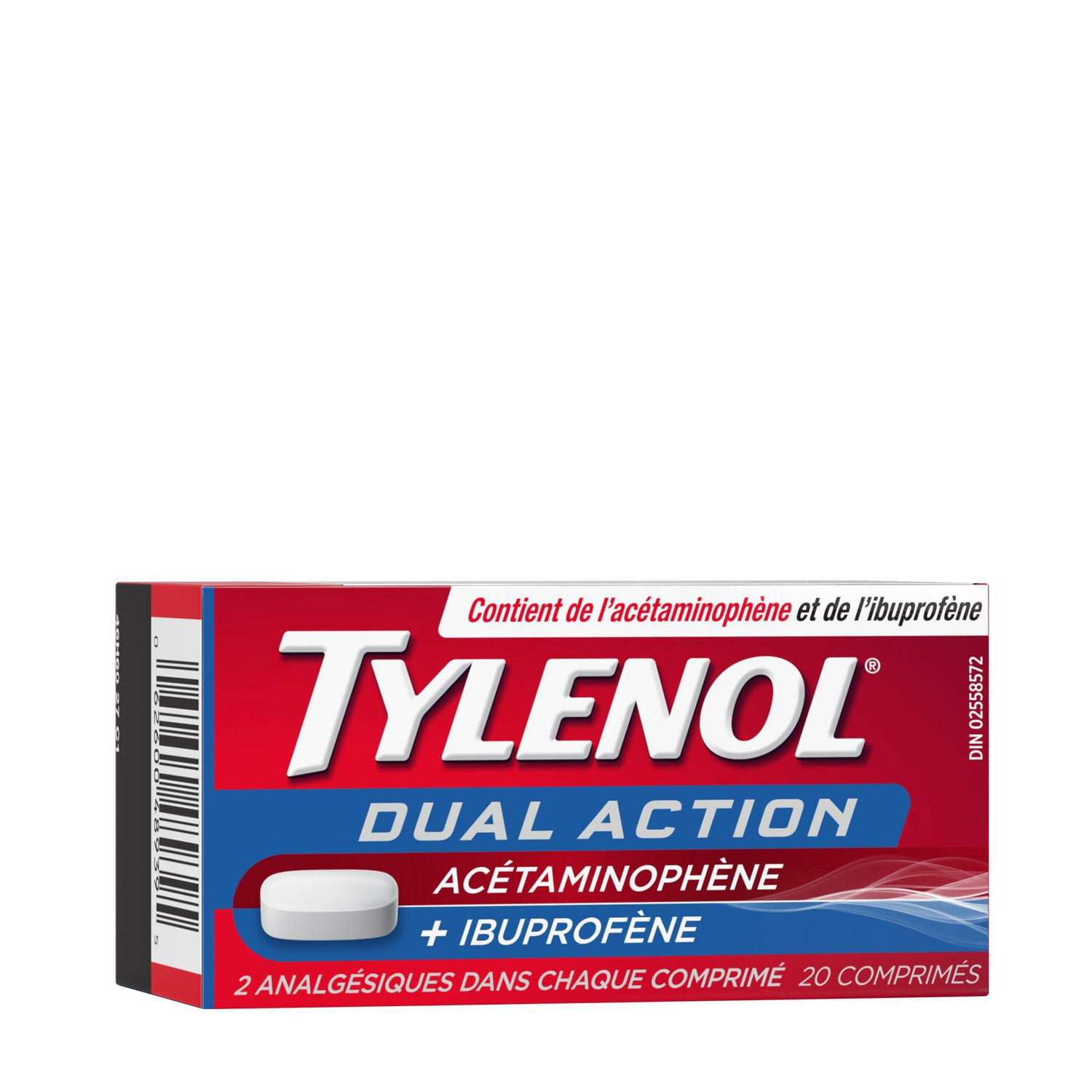 Tylenol Dual Action Acetaminophen + Ibuprofen Pain Reliever Tablets, 250mg Acetaminophen, 125mg Ibuprofen, Fever, Muscle Pain