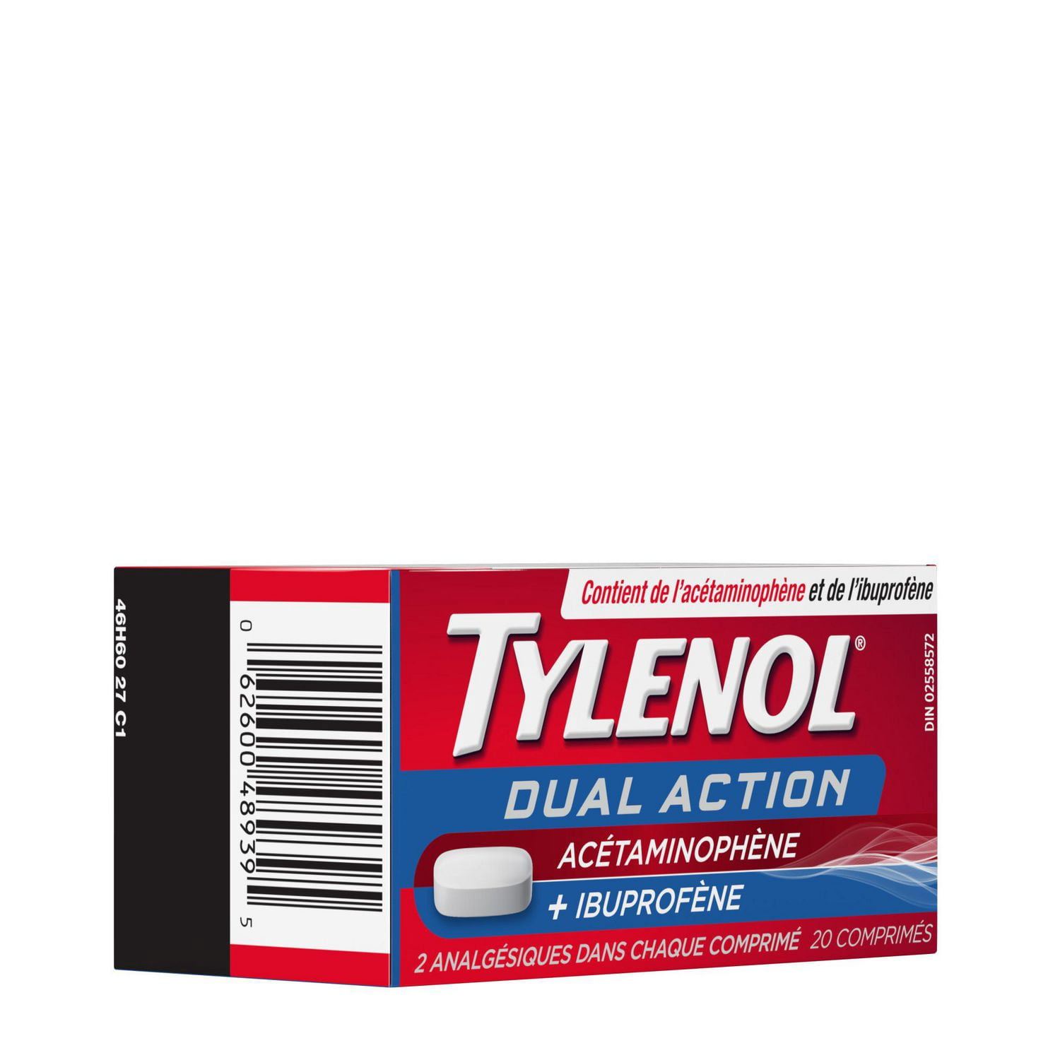 Tylenol Dual Action Acetaminophen + Ibuprofen Pain Reliever Tablets, 250mg Acetaminophen, 125mg Ibuprofen, Fever, Muscle Pain