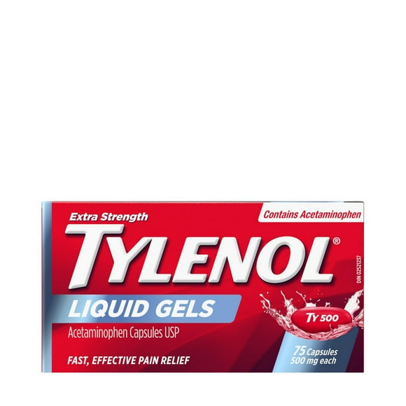 Extra Strength Tylenol Liquid Gels - 500mg  Acetaminophen – Reduces Fever, Relieves Pain, Headache, Backache, 75 Capsules