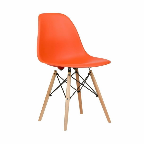 Chaise de salle à manger Nicer Furniture à jambes en bois naturel à motif d'eiffel en orange