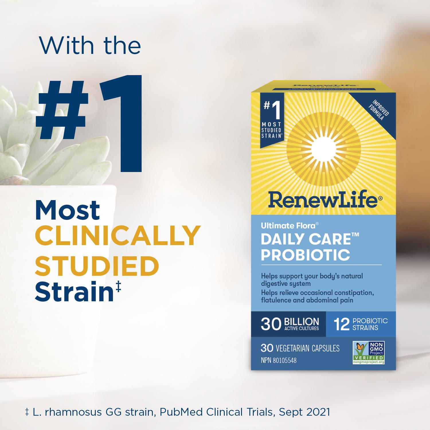 Supplément de probiotiques Flore suprêmeMC Soins quotidiens de Renew Life®, 30 milliards de cultures actives, 30 capsules Soutenez votre santé digestive.
