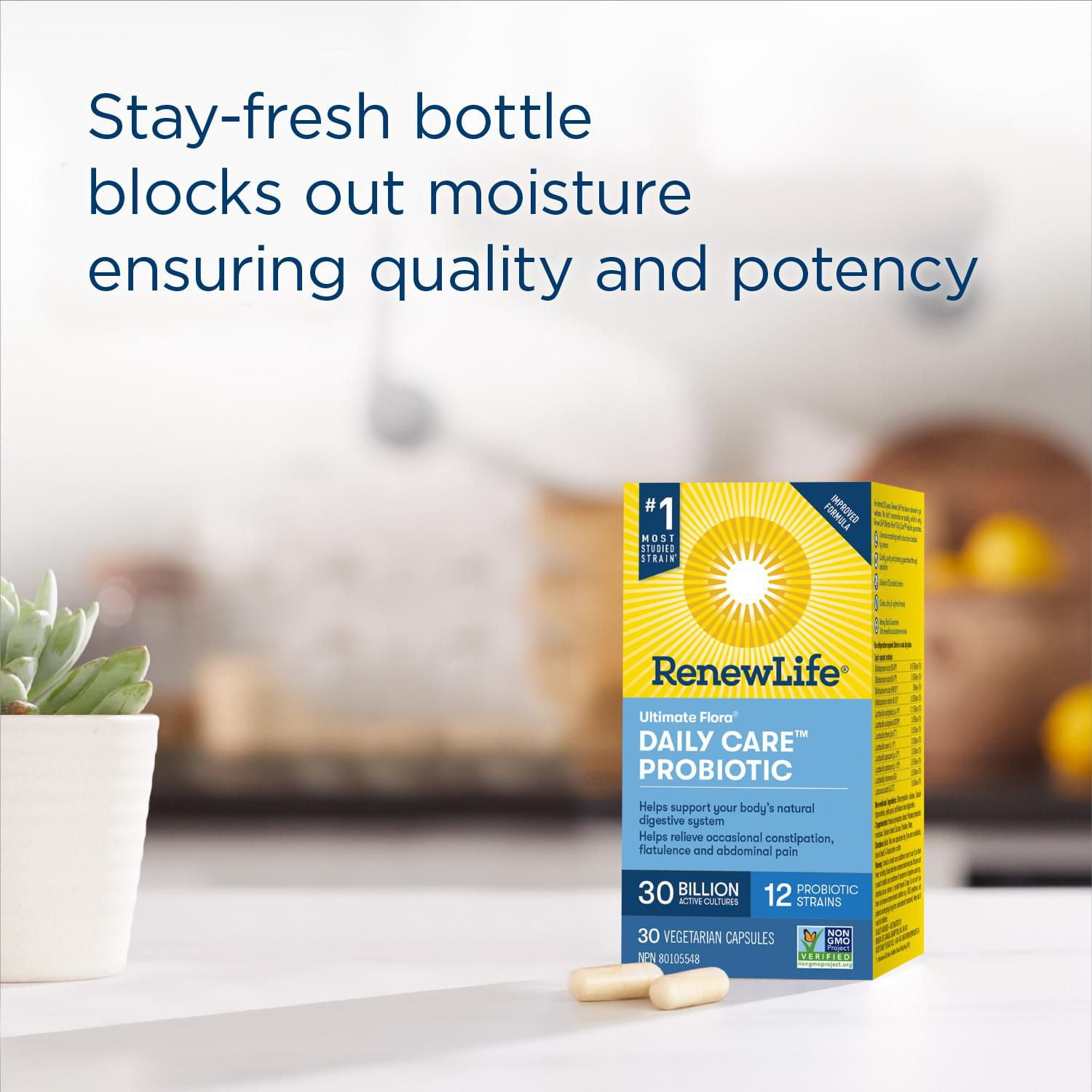 Supplément de probiotiques Flore suprêmeMC Soins quotidiens de Renew Life®, 30 milliards de cultures actives, 30 capsules Soutenez votre santé digestive.