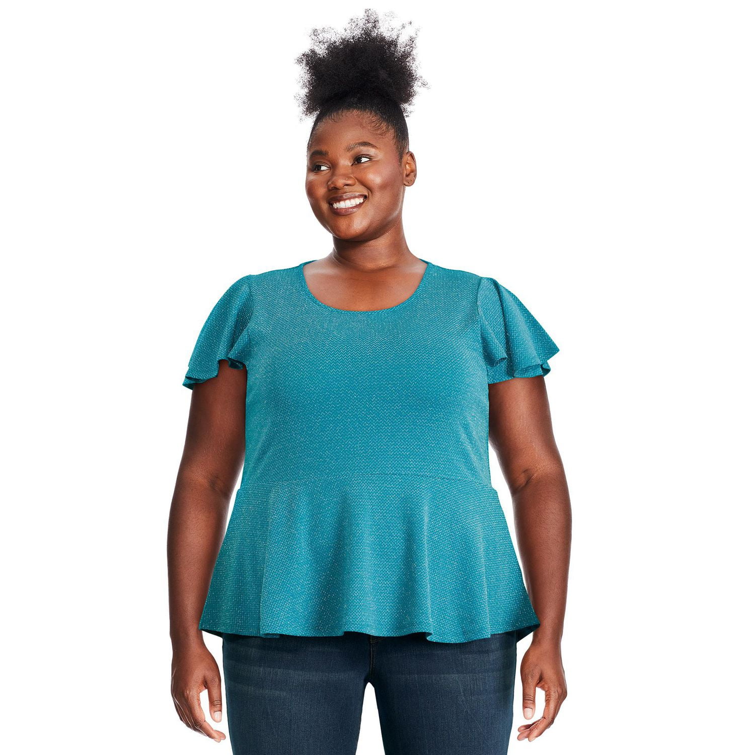 George Plus Women's Lurex Knit Peplum Top