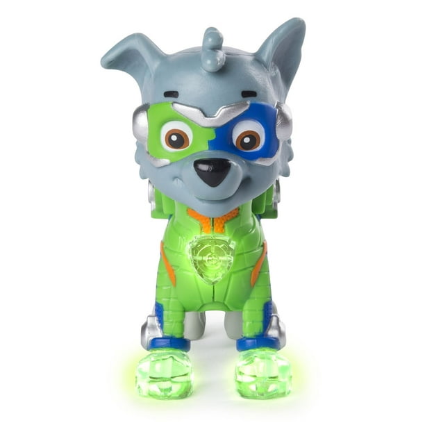 PAW Patrol – Figurine Rocky Mighty Pups avec pattes et badge lumineux, à  partir de 3 ans, exclusivité Wal-Mart 