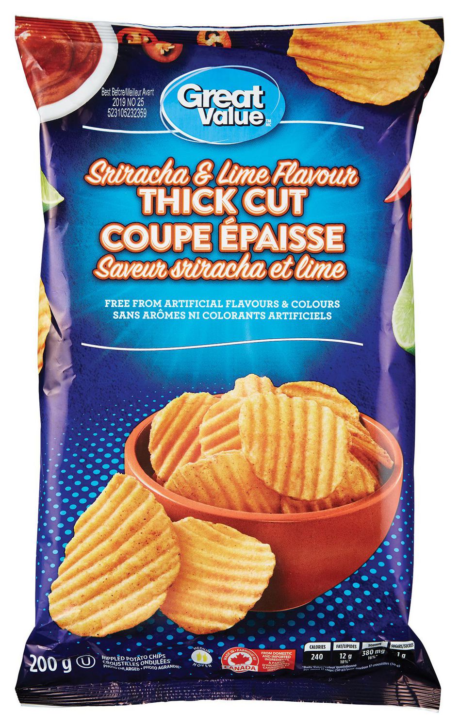 Great Value Sriracha and Lime Flavour Potato Chips | Walmart Canada