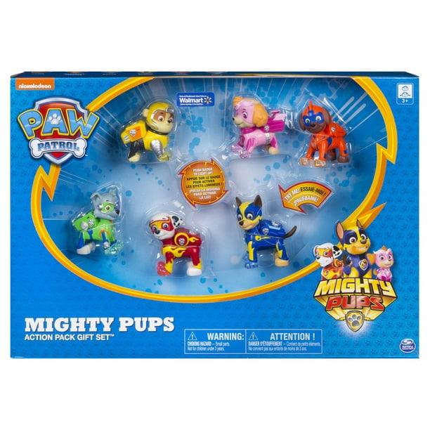PAW Patrol – Coffret de 6 figurines Mighty Pups, figurines de la