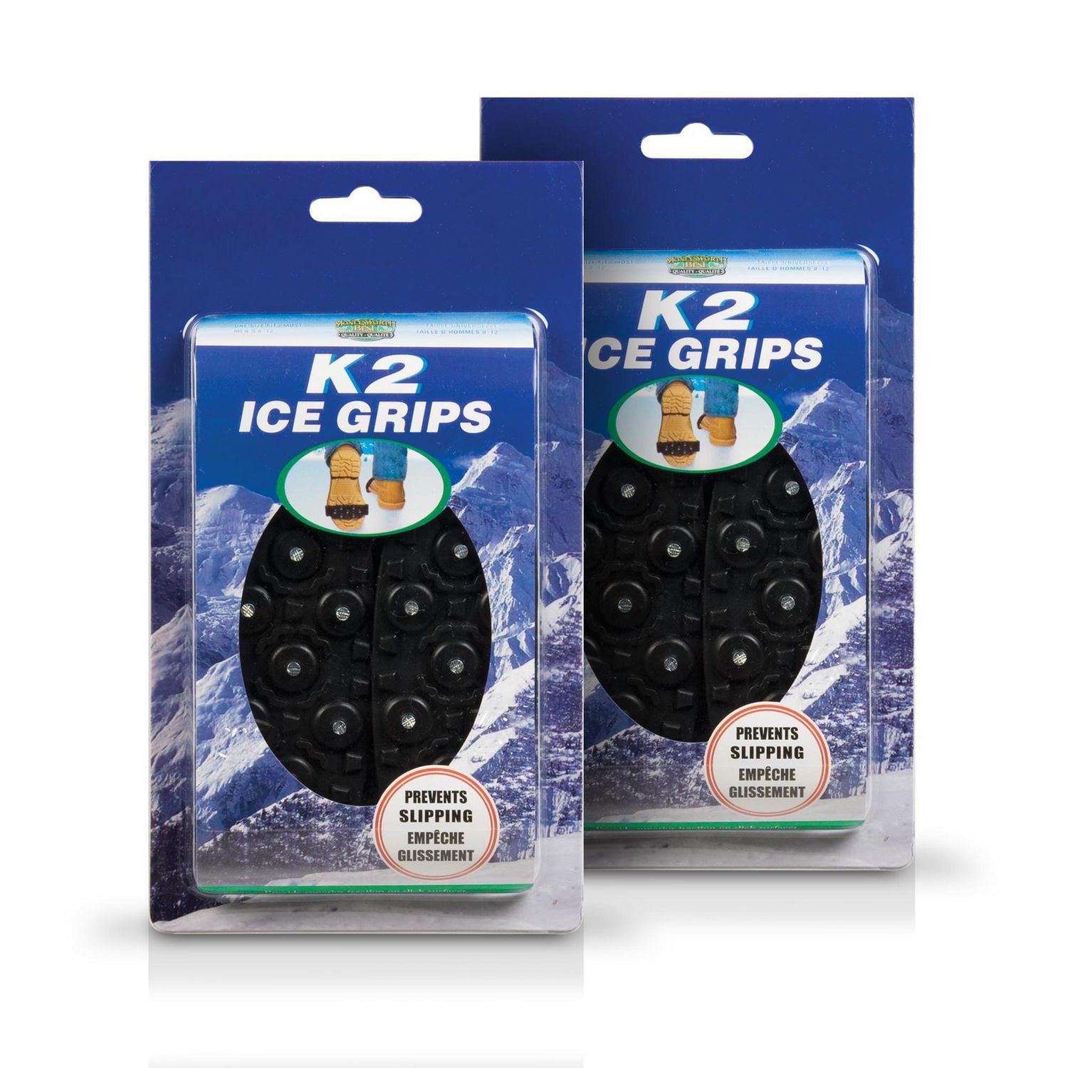 Moneysworth & Best K2 Ice Grip 2 PK, Anti Slip Spikes Grips, Prevent