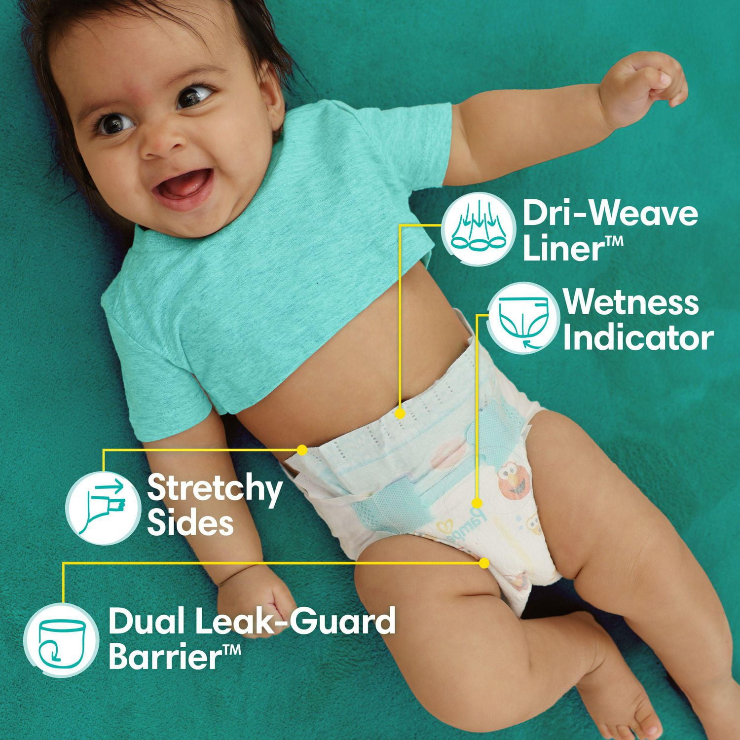 Pampers Baby Dry Diapers, Size 5, 27+ lbs, Absorbent Disposable Diapers, 78CT