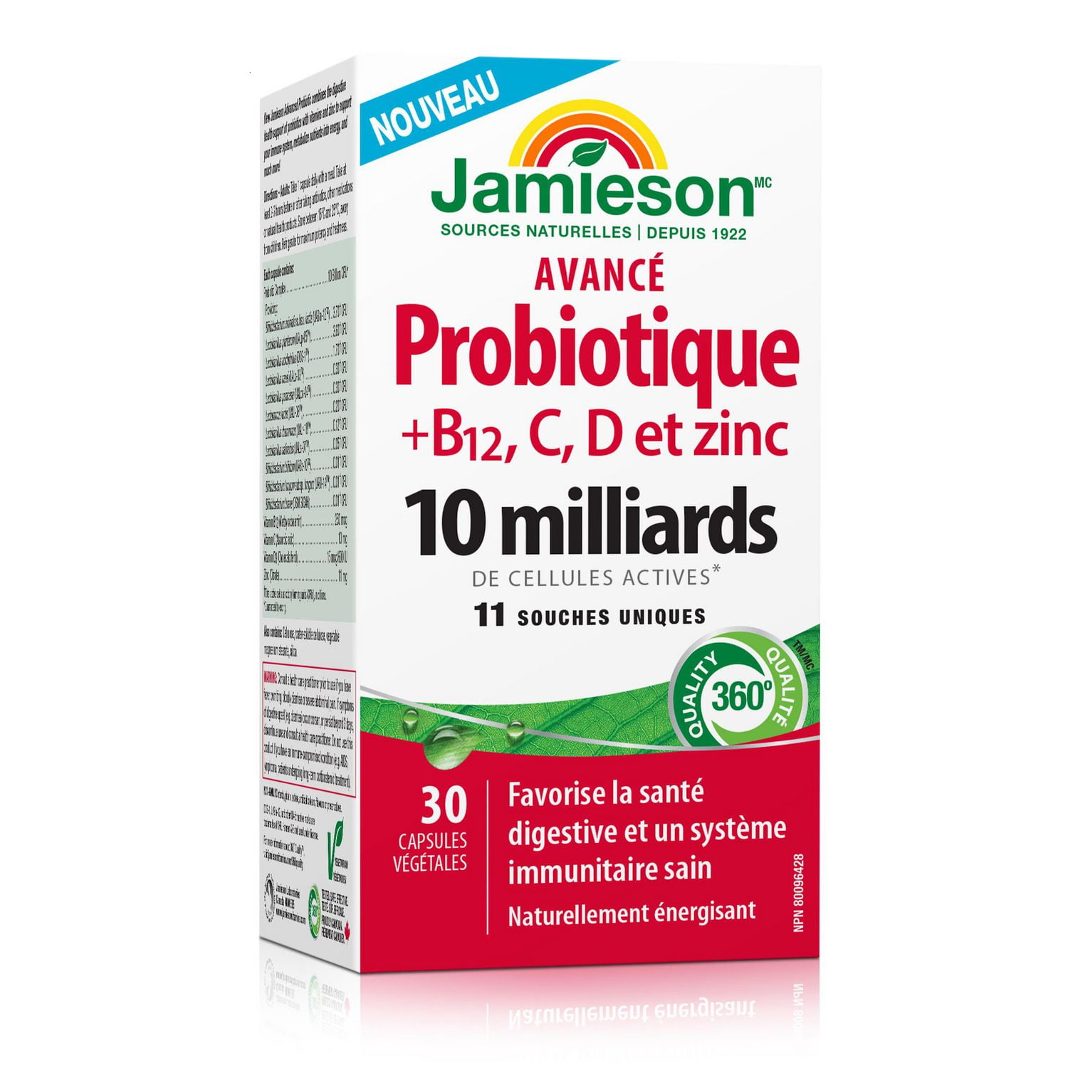 Jamieson Avancé Probiotique 10 milliards + Soutien Immunitaire, 30 Capsules