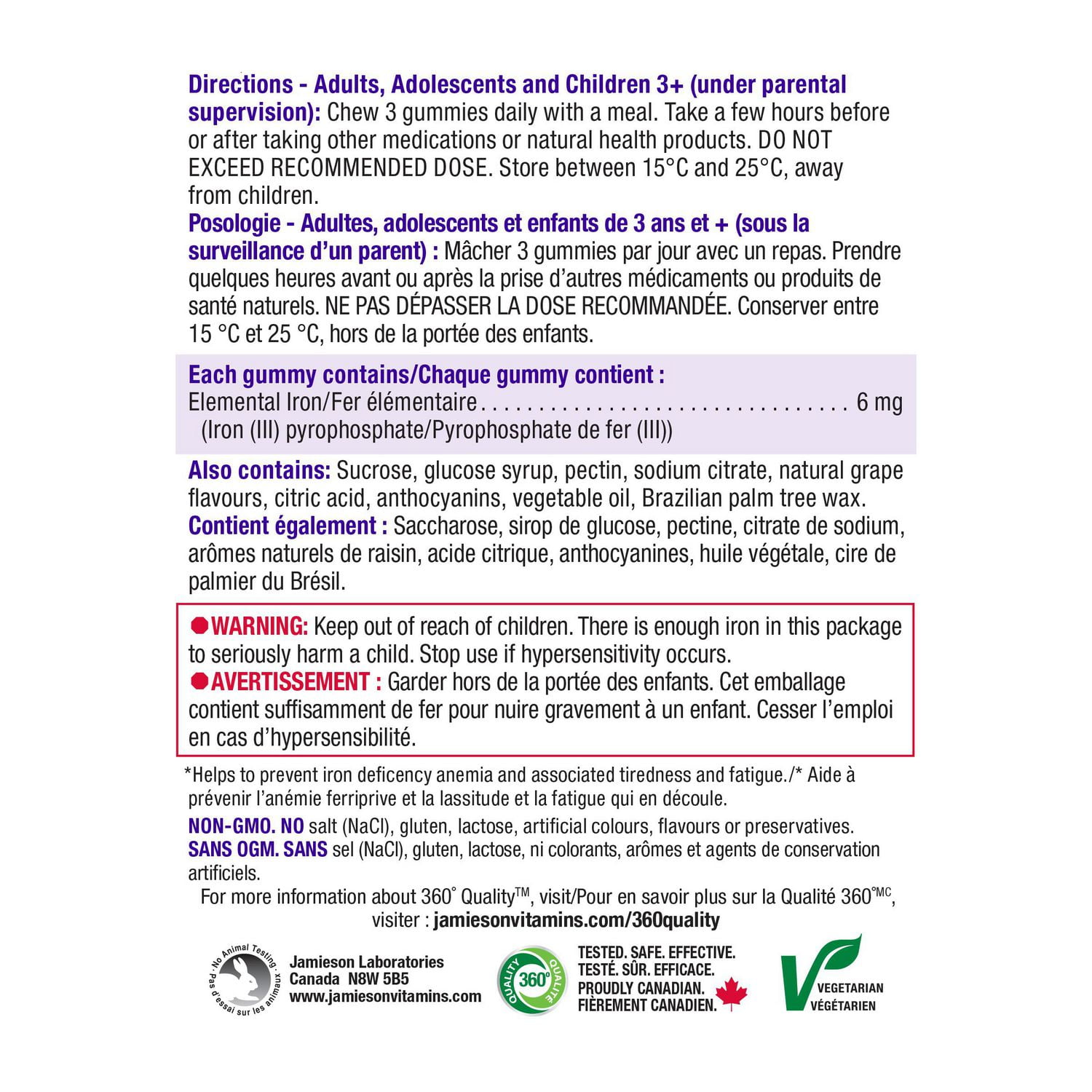 Jamieson Iron Gummies Grape Flavour, 90 Count