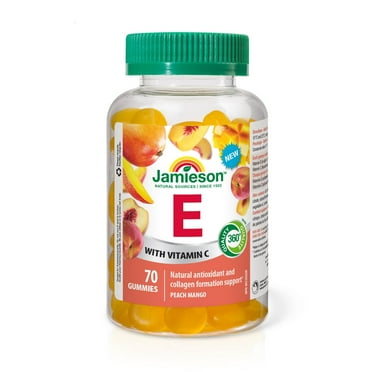 Jamieson gummies vitamine E avec vitamine C, 100 UI, mangue pêche, 70 gummies