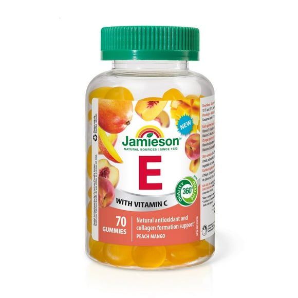 Jamieson Vitamin E Gummies Peach Mango Flavour, 70 Count