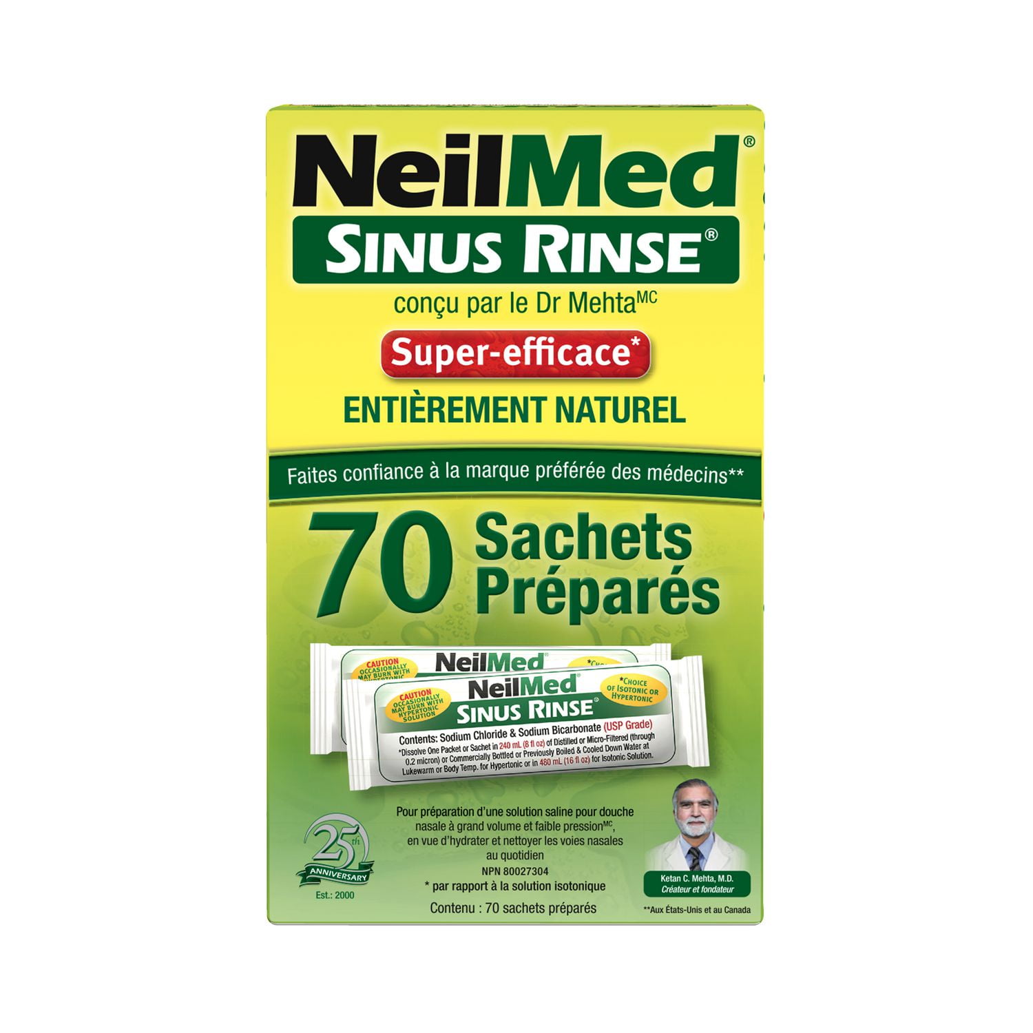 Recharge prémélangée NeilMed Sinus Rinse Hypertonic Extra Strength, sachets de 70 unités