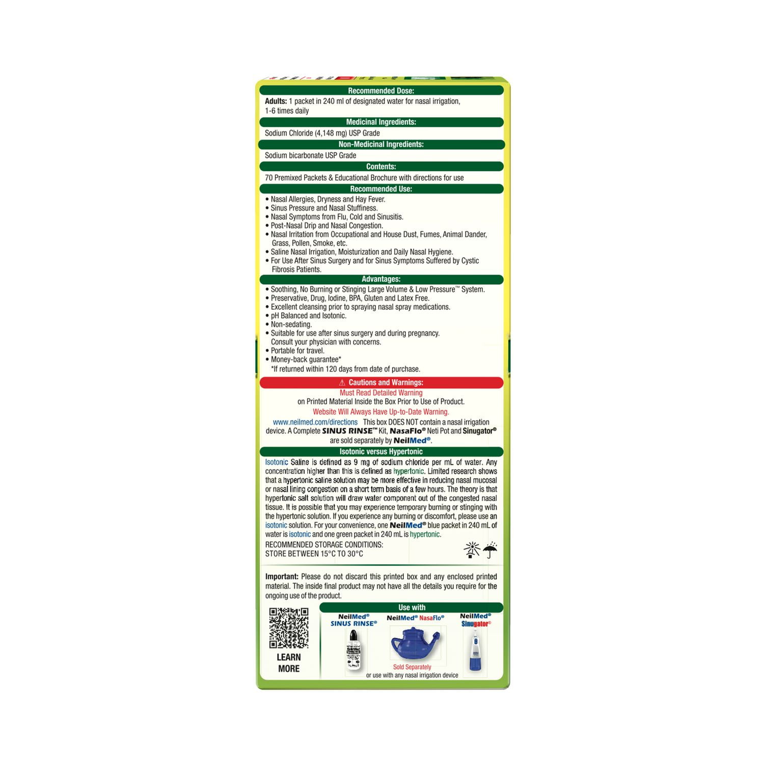 NeilMed Sinus Rinse Hypertonic Extra Strength Premixed Refill Packets 70ct