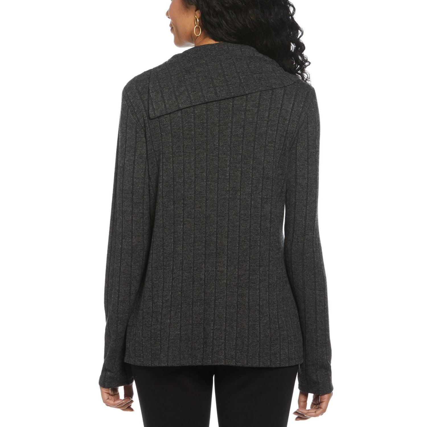 Rafaella Women's Long Sleeve Top with Rivet Neck Trim