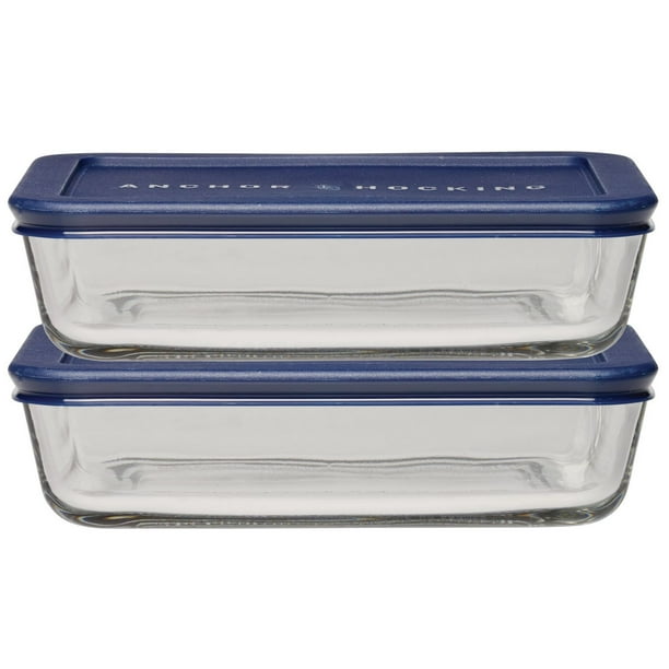 Anchor Hocking 2pk 3cup Rectangle Glass Food Storage Set with Navy lids ...