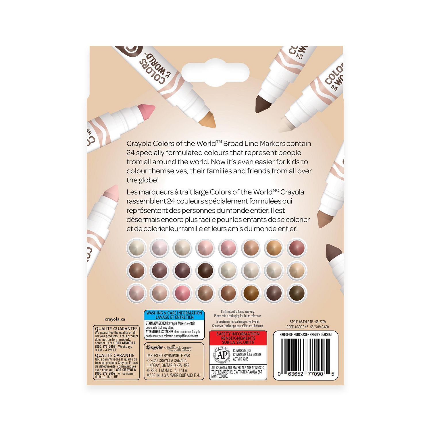 Marqueurs à trait large aux couleurs de la peau Colors of the World Crayola,  boîte de 24 