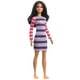 Poupée Barbie Fashionistas avec Longs Cheveux Bruns, Robe à Rayures, Chaussures Orange et Collier – image 1 sur 7