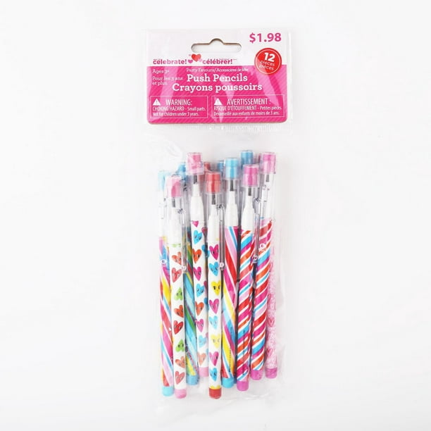 Way To Celebrate Valentine's Day Multi Color Printed Push Pencils, 12 Count