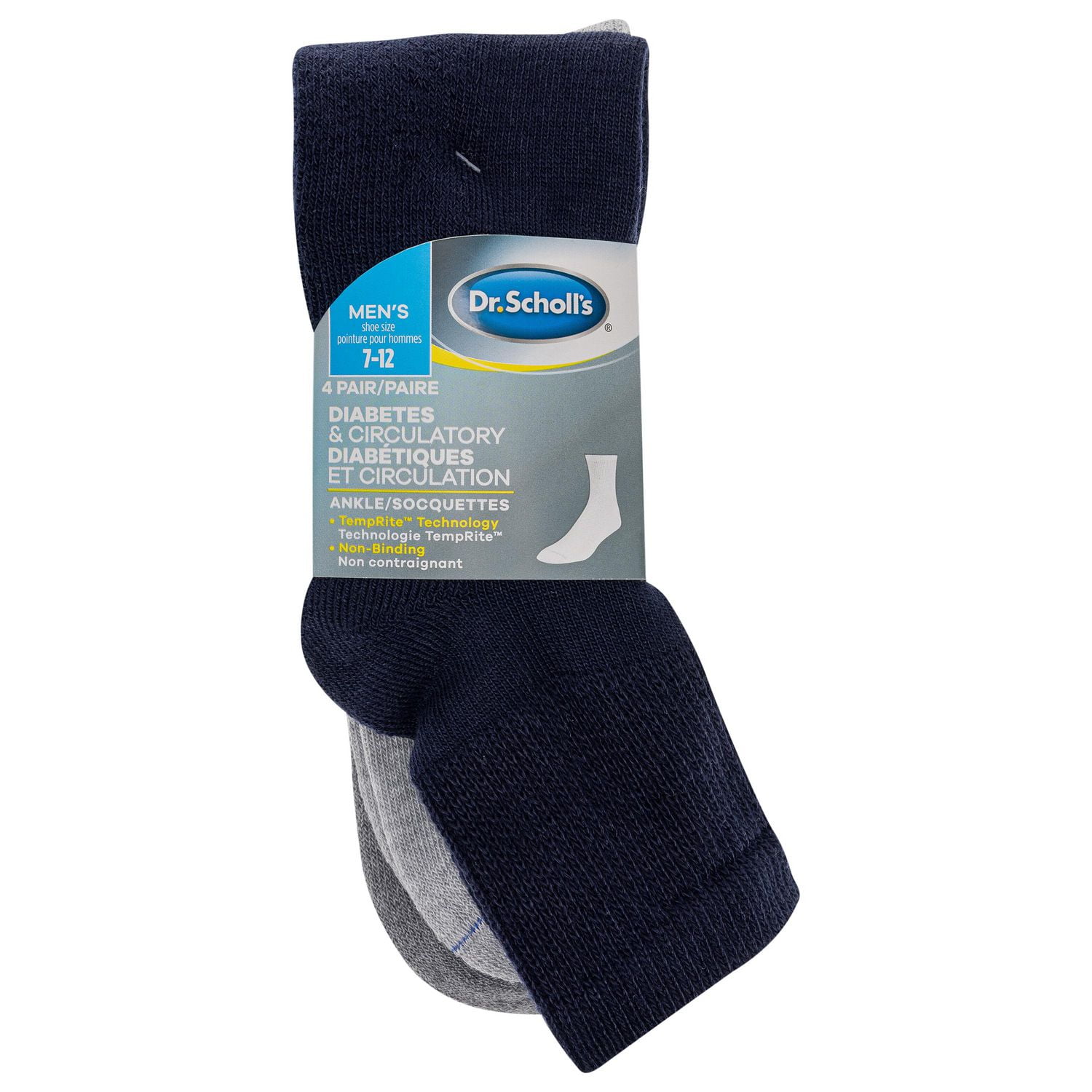 Dr.Scholl's Men's Diabetes & Circulatory Ankle Socks, Pack of  4, Sizes: 7-12
