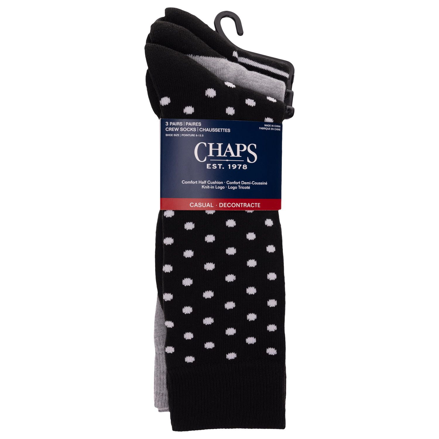 Chaps Mens Casual 3 Pair Crew Socks, Casual 3 Pair Crew Socks - Size 6-12