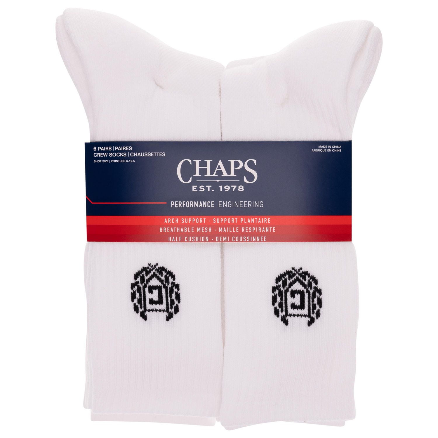 Chaps Mens Sport 6 Pair Crew Socks, Sport 6 Pair Crew Socks Size 6-12