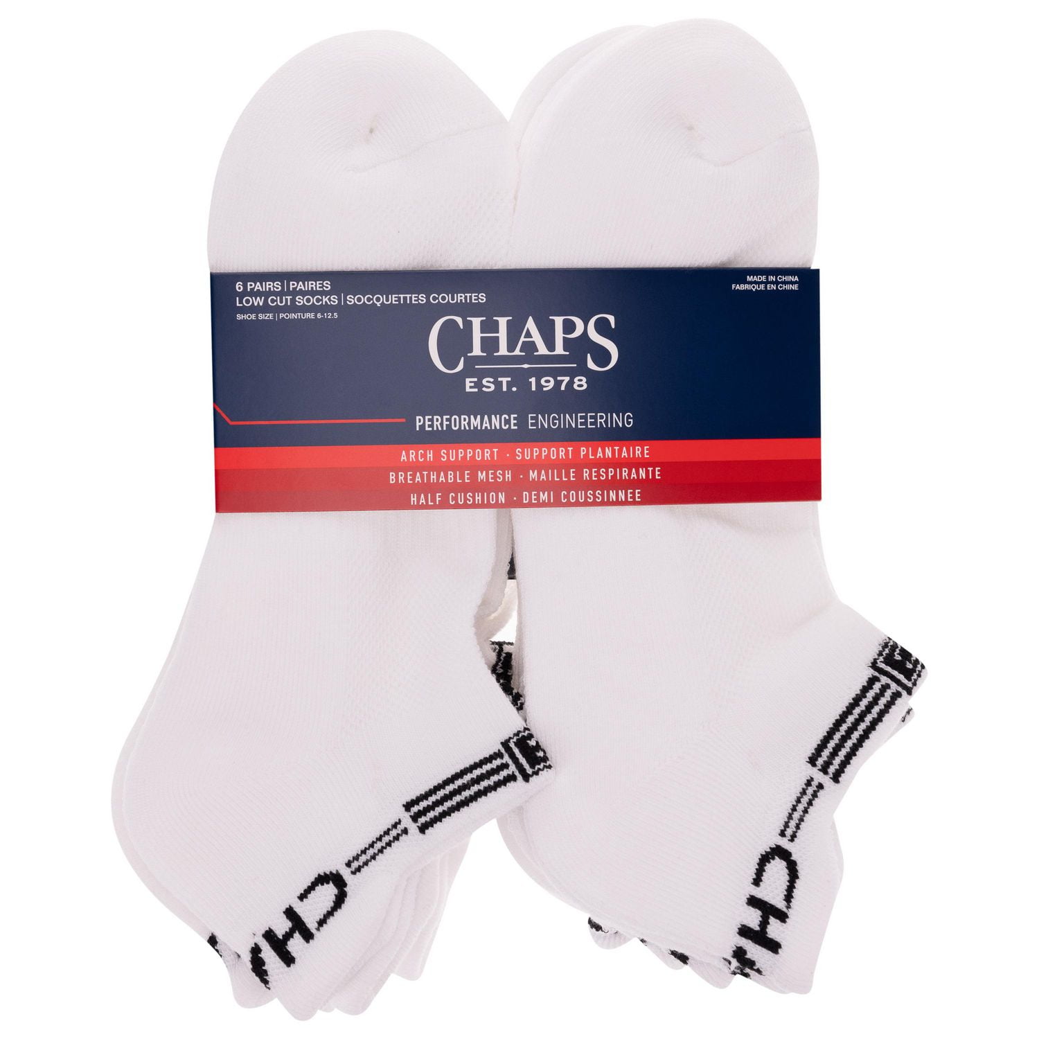 Chaps Mens Sport 6 Pair Low Cut Socks, Sport 6 Pair Low Cut Socks Size 6-12