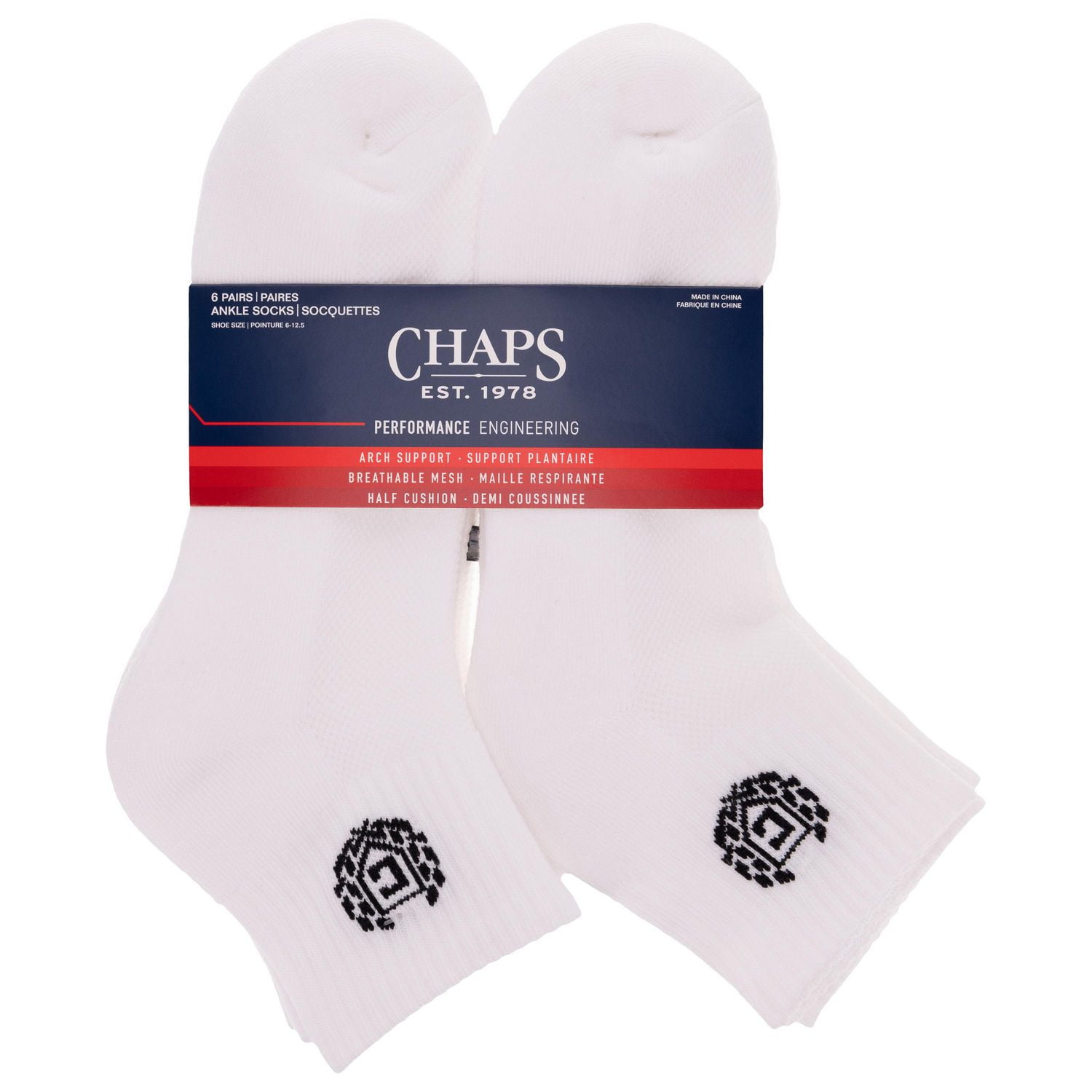 Chaps Mens Sport 6 Pair Ankle Socks, Sport 6 Pair Ankle Socks Size 6-12