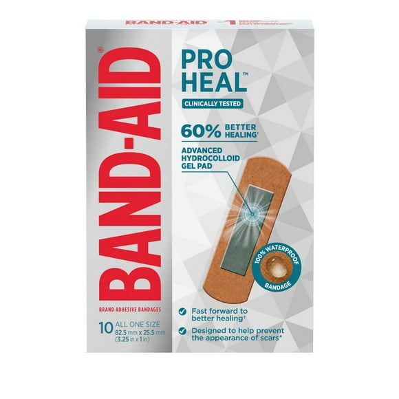 Band-Aid Pro Heal Adhesive Bandages, Regular Size, First Aid, Wound Care Dressing, Waterproof Healing Bandage, 10 Count