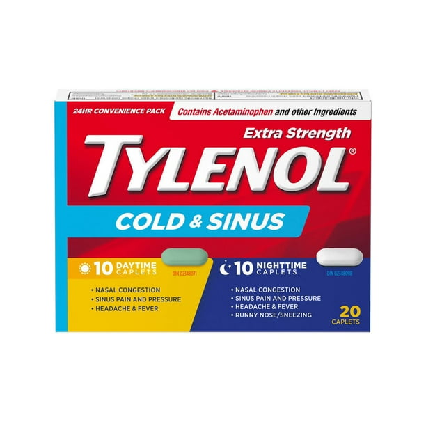 Tylenol Extra Strength Cold & Sinus Caplets, Relieves Cold & Sinus ...