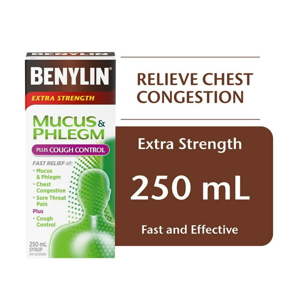 Benylin Extra Strength Mucus & Phlegm Plus Cough Control Syrup Day, 250 mL