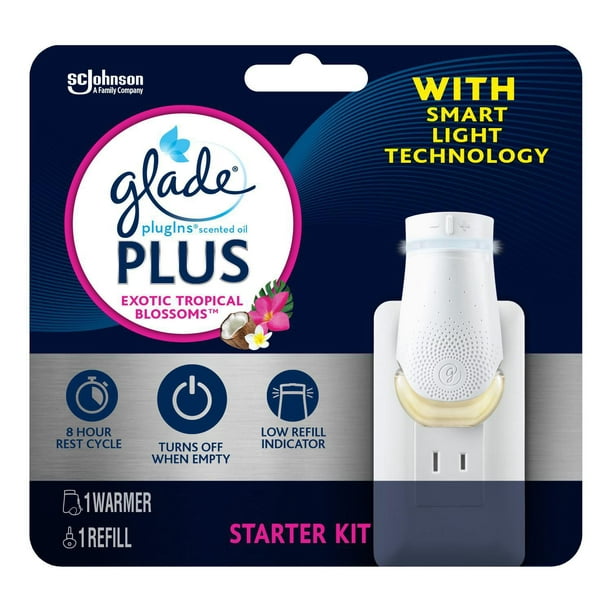 Glade Plugins® Plus Air Freshener Oil, Exotic Tropical Blossoms, 1 Warmer 1  Refill, Infused with Essential Oils, 1 Warmer 1 Refill 