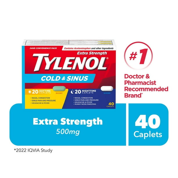 Tylenol Extra Strength Cold & Sinus Caplets, Relieves Cold & Sinus ...