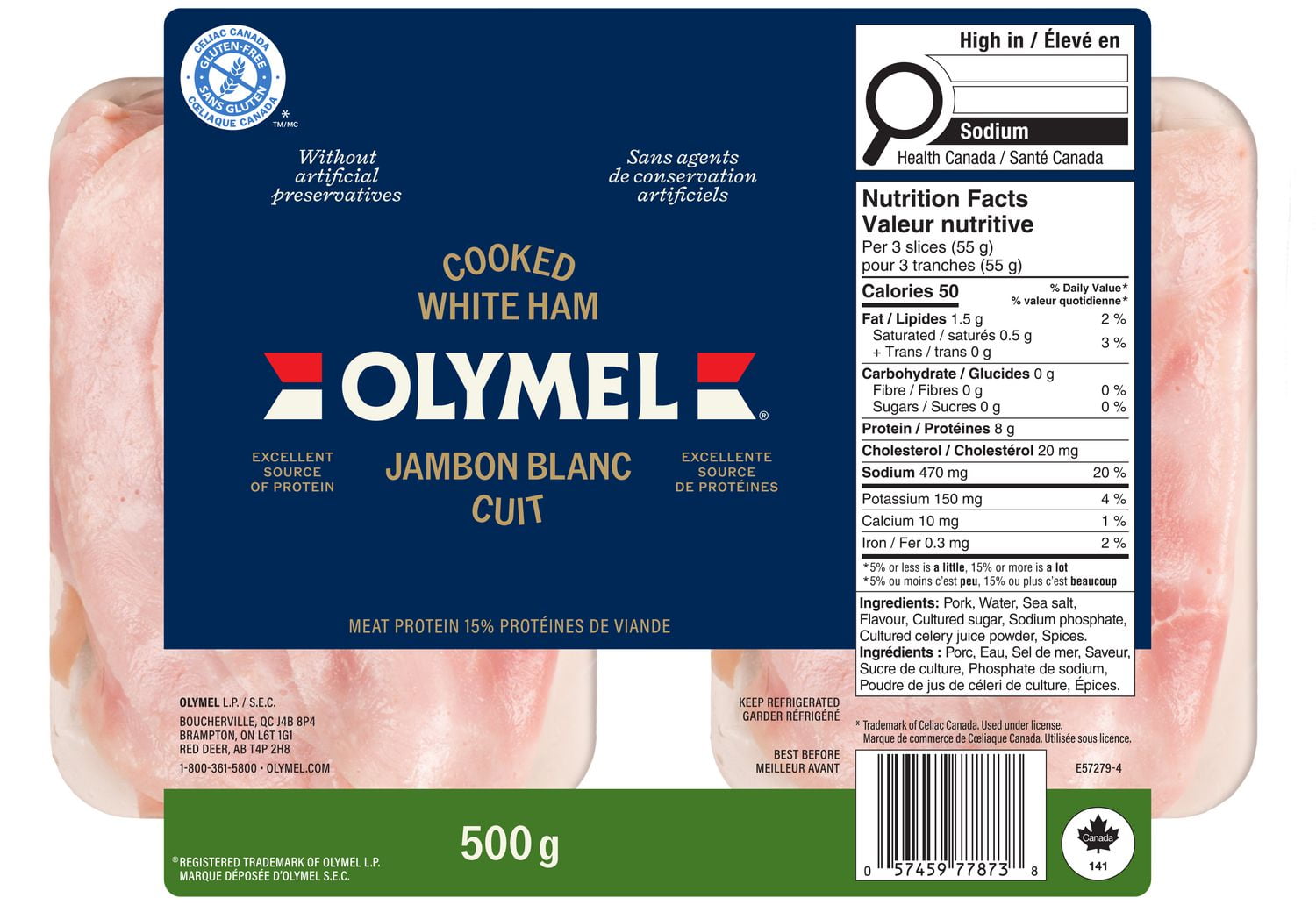 Olymel Shaved White Cooked<br>ham, 500g, Duo-pack 500 g