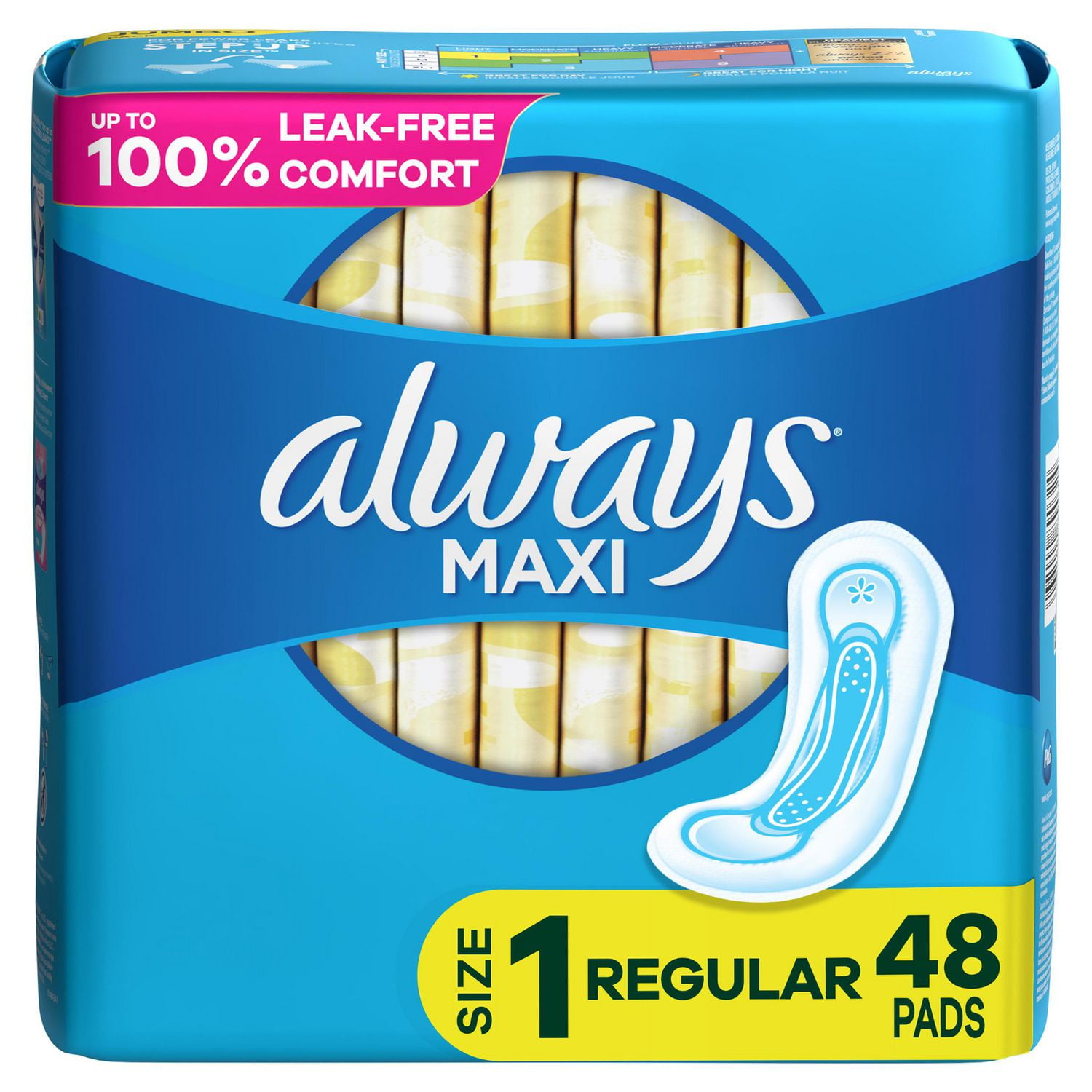 Always Radiant Teen Feminine Pads with FlexFoam, Size 1, Regular, with  Wings, Unscented, 42 CT 