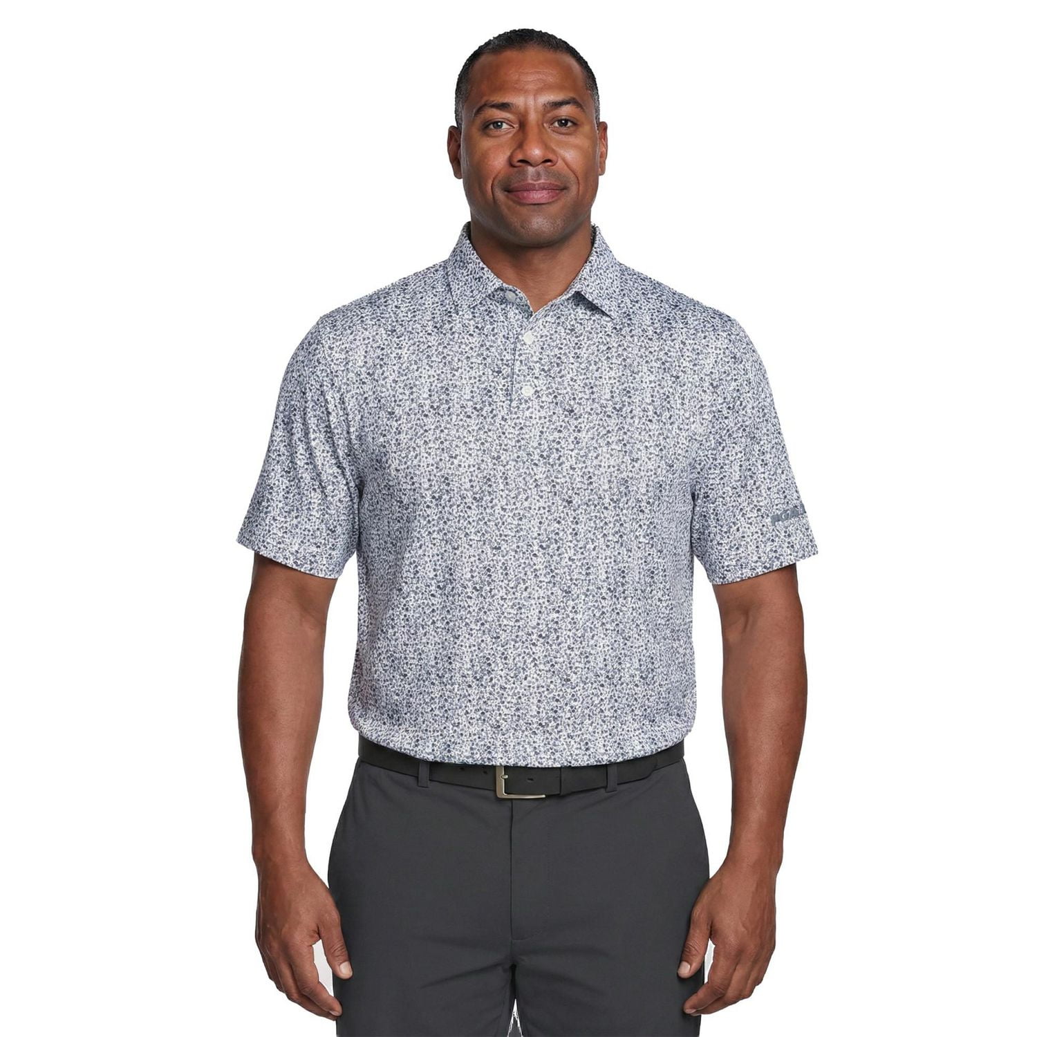 PGA Tour Course Essentials Men's All Over Micro Floral Print Short Sleeve Polo