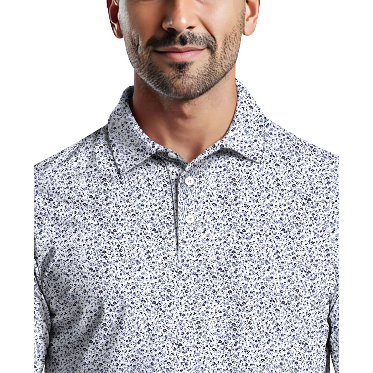 PGA Tour Course Essentials Men's All Over Micro Floral Print Short Sleeve Polo
